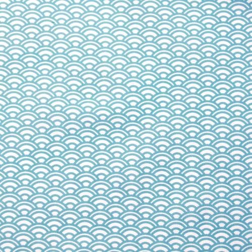 Tissu imprimé Ecaille - Blanc / Turquoise - 100% coton - au mètre