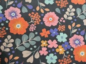 TISSU POPELINE DE COTON  GRANDES FLEURS
