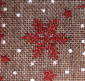 TOILE DE JUTE IMPRIMEE - Flocons rouges pailletés - au mètre