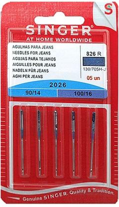 AIGUILLES SINGER JEANS 2026-826R POUR MACHINE A COUDRE - ASSORTIMENT N°90 ET N°100 - SPECIAL JEANS