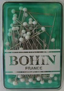 Epingles extra fine tête de verre blanches BOHIN France - Boite de 80