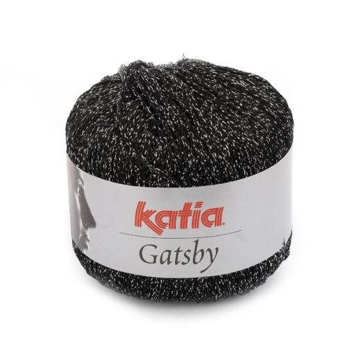 Fil à tricoter ou à crocheter Katia Gatsby - Noir métallisé Argent - 50g