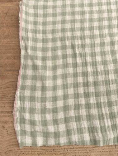 TISSU 100% COTON  double gaze vichy vert - Bi Face