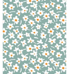 Toile cirée imprimée petites Fleurs menthe  - laize 140cm - Le mètre 