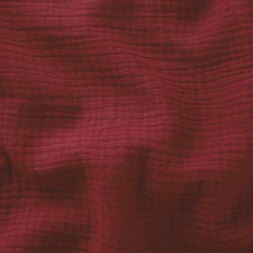 TISSU DOUBLE GAZE GAUFRÉE - ROUGE GRENAT - 100% coton  - au mètre 