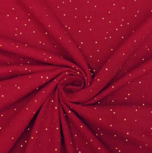 Tissu Double gaze Pailletée - Rouge Grenat  / Or - au mètre