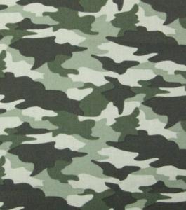 Tissu imprimé camouflage fond Kaki 100% Coton - vendu au mètre ou au 1/2 mètre