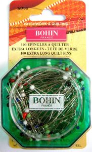 Epingle à quilter extra longue tête de verre MULTICOLORE 45x0.70mm BOHIN FRANCE