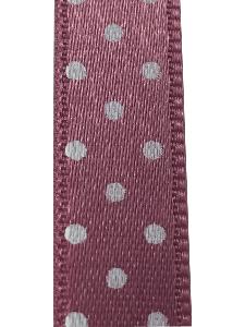 Ruban satin imprimé à Pois - Coloris Vieux Rose - Le mètre  