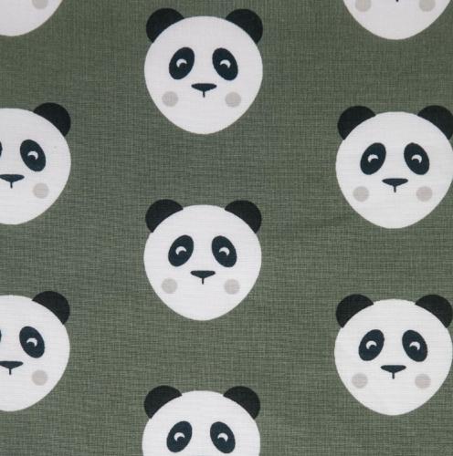 Tissu imprimé Panda - fond kaki - 100% Coton - au mètre 