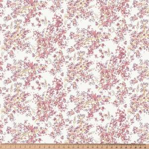 POPELINE DE COTON  FLEURS / LIBERTY - Blanc et Rose