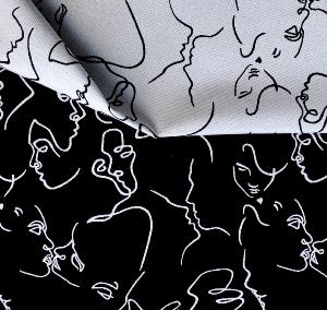 TISSU JACQUARD LINE ART - Visages - Noir et Blanc - au mètre