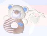 Doudou hochet et Bavoir à Broder - Bleu et Taupe