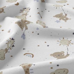 TISSU 100% COTON  IMPRIME  GIRAFE et OURSON, au mètre