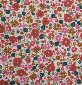 TISSU POPELINE DE COTON FLEURS ROSE