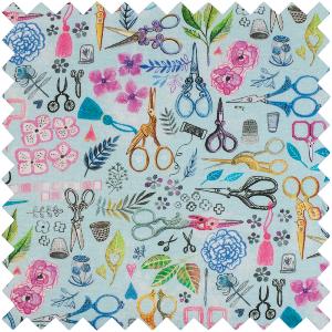 Boite a couture motif ciseaux et fleurs 