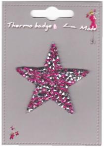 MOTIF THERMOCOLLANT  strass - Etoile Argent et Fuchsia