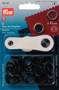 Oeillets avec rondelles 11mm avec jeu de pose Prym - Noir - Lot de 15