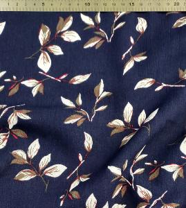 TISSU CREPE DE VISCOSE FLEURI - Marine