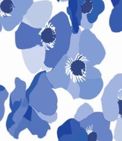 Toile cirée imprimée Fleurs Bleu- laize 140cm - Le mètre 