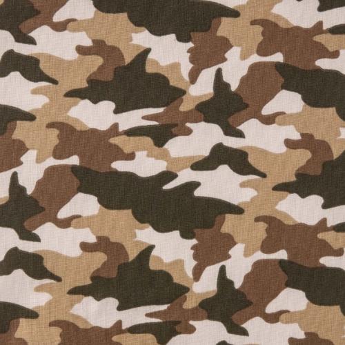 Tissu imprimé camouflage fond Beige100% Coton - vendu au mètre ou au 1/2 mètre