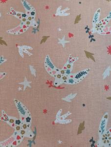 TISSU COTON ENDUIT ANTI TACHE  - IMPRIME OISEAUX- au mètre